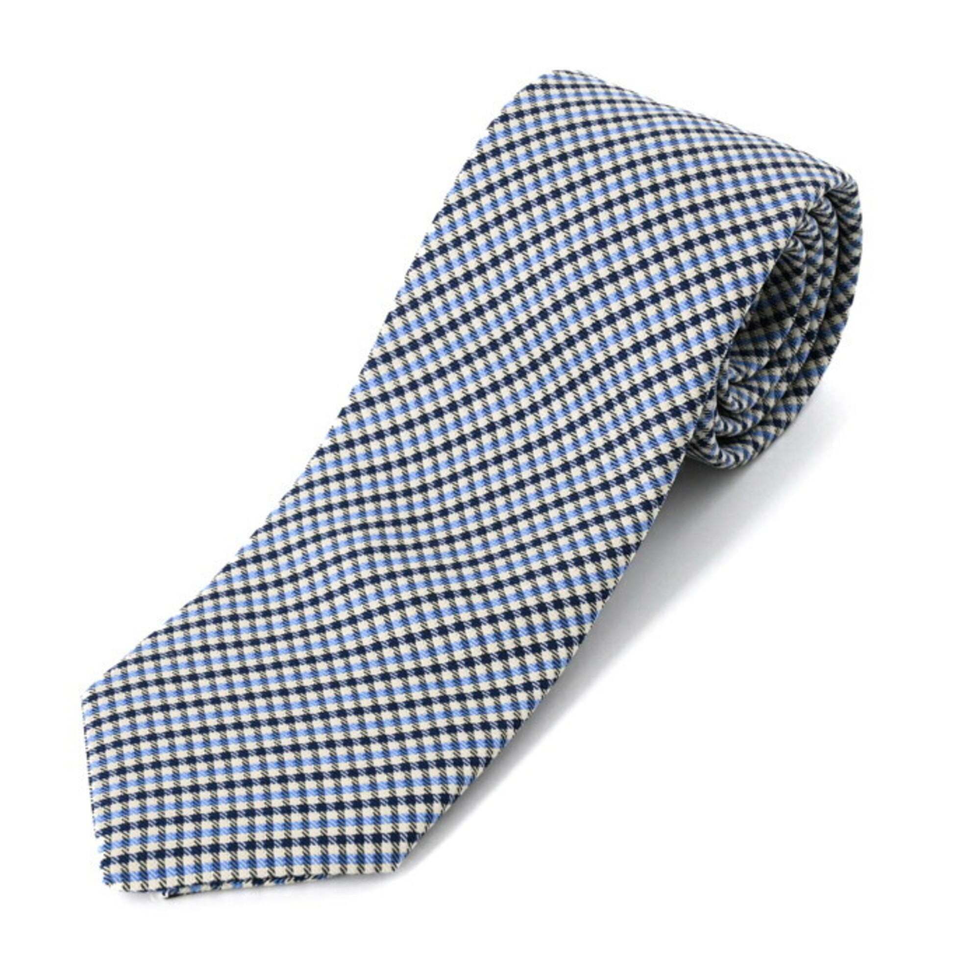Hermes Dog Check Pattern Necktie, 100% Silk, Blue